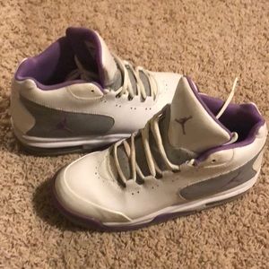 White pearl and purple Air Jordan’s
